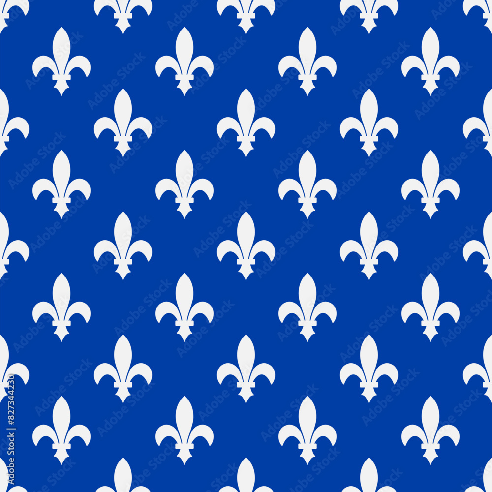 Royal lily seamless pattern. Canadian province of Quebec background. Fleur de Lys vector template for wrapping paper, wallpaper, fabric, etc.