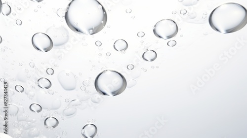 Macro shot of colorful water drops with shallow depth of field. Bubbles floating in water.