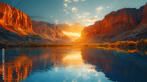 tranquil river flowing throughcanyon in soft liquid hues