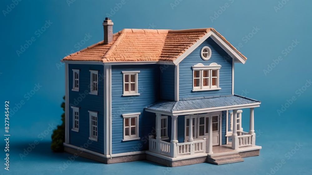 Miniature House with Blue Background Miniature House with Blue Background