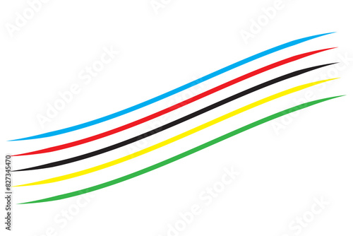 Abstract multicolored lines background. Abstract colorful wave background with Olympics ring colors. Waves, texture, confetti, Vector illustration.