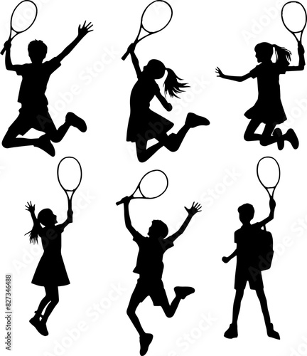 set of tennis player silhouette