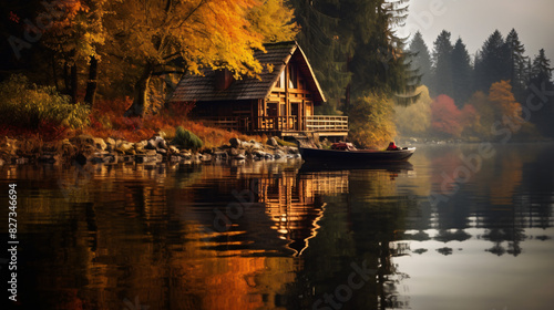Wooden hut stunning during autumn season