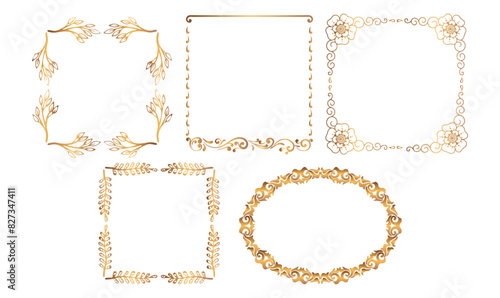 Rectangle  Oval golden decorative floral border frame