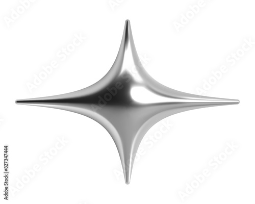 3d chrome star in futuristic cyber space y2k style. Isolated vector element with a spark or flash abstract shape, shiny metallic glossy silver surface, ideal for celestial, cosmic, and galactic themes