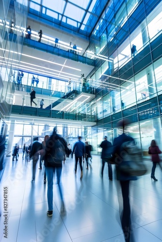 Blurred shot capturing business individuals networking at a vibrant office party event