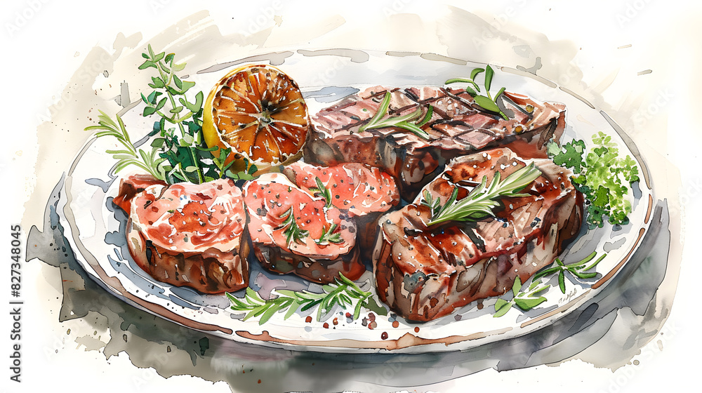 Barbecue BBQ Image of pork or beef for Menu and Restaurant Advertising, Assorted Delicious Grilled Meat