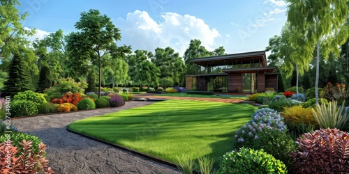 A house on a green lawn