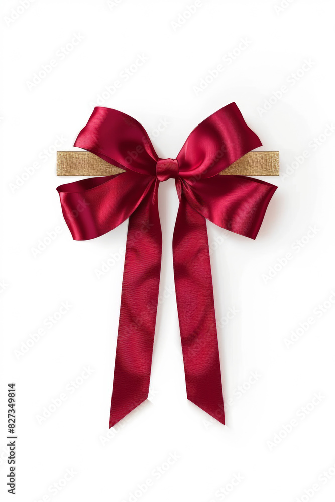 Minimalistic Red ribbon and bow with gold photorealistic high quality isolated on white background Minimalistic Red ribbon and bow with gold photorealistic high quality isolated on white background