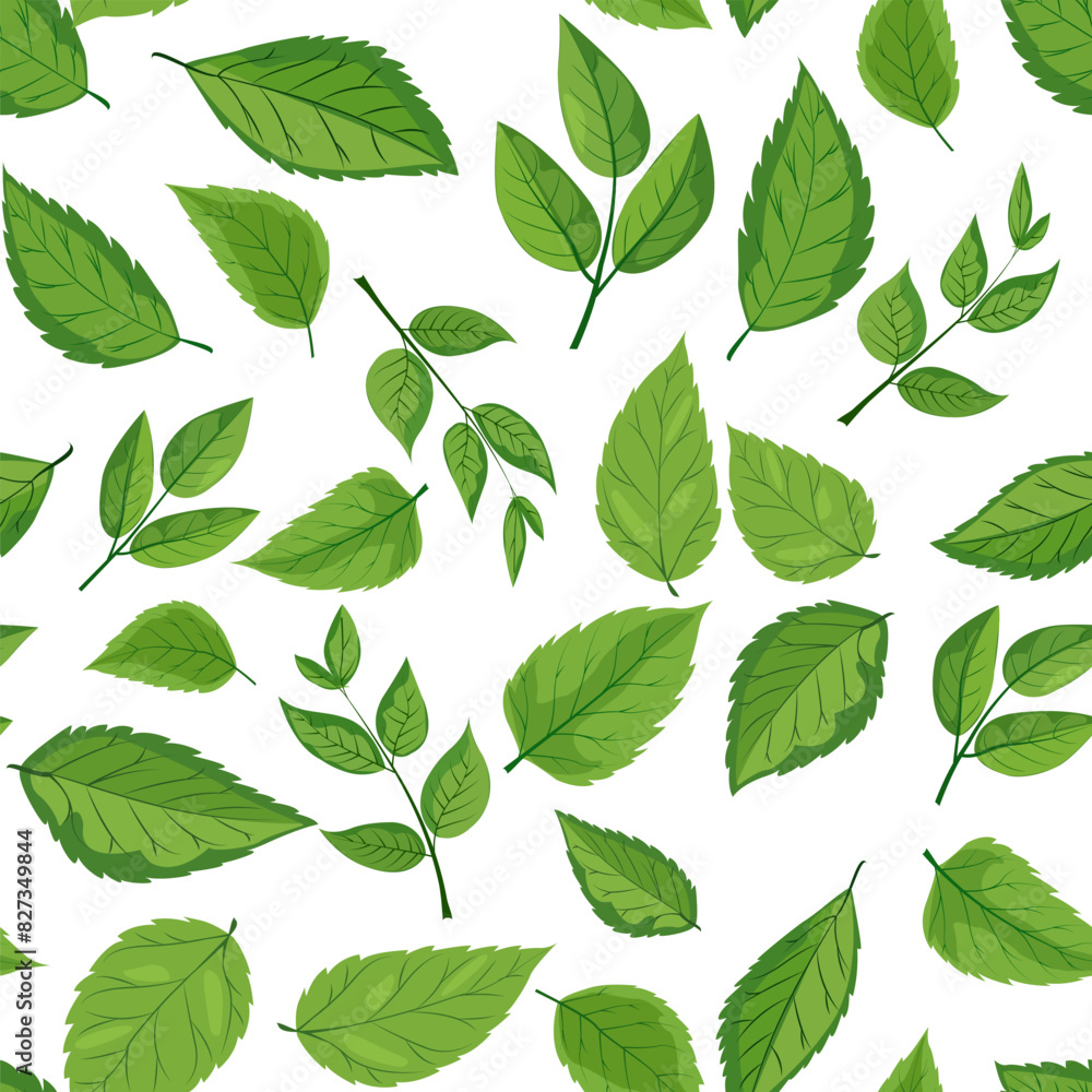 seamless pattern features various shades and shapes of green leaves against a white background. Perfect for nature-themed designs, eco-friendly packaging, and botanical illustrations seamless pattern features various shades and shapes of green leaves against a white background. Perfect for nature-themed designs, eco-friendly packaging, and botanical illustrations