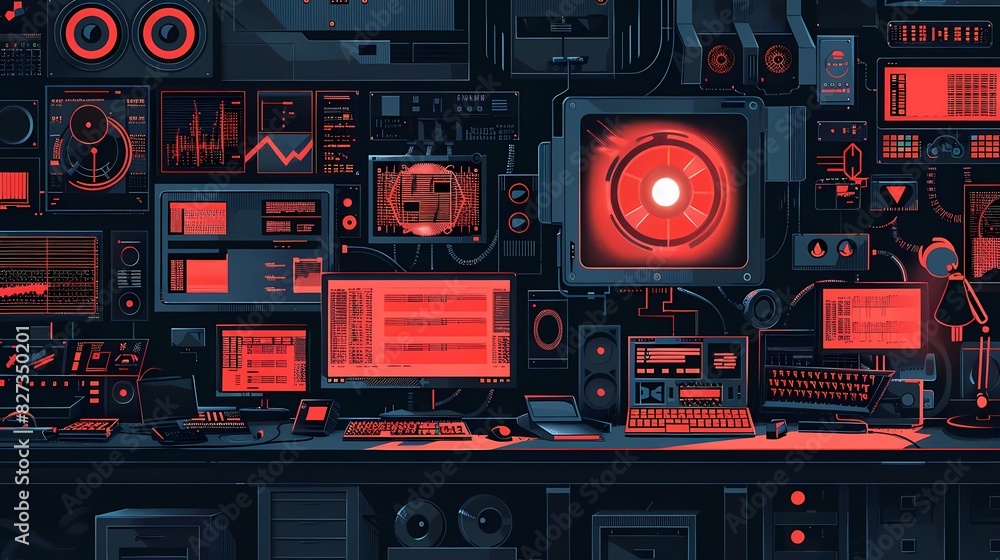 Picture a flat design of a cyber attack being thwarted by a security system Picture a flat design of a cyber attack being thwarted by a security system
