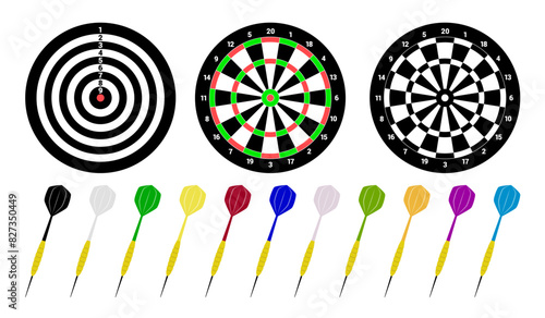 Dartboards with Colorful Darts Vector Illustration