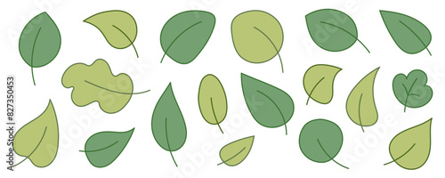 Various Green Leaves Simple Vector Illustration