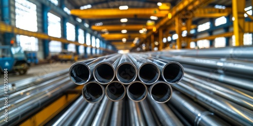 Large Diameter Steel Pipes in a Manufacturing Plant photo