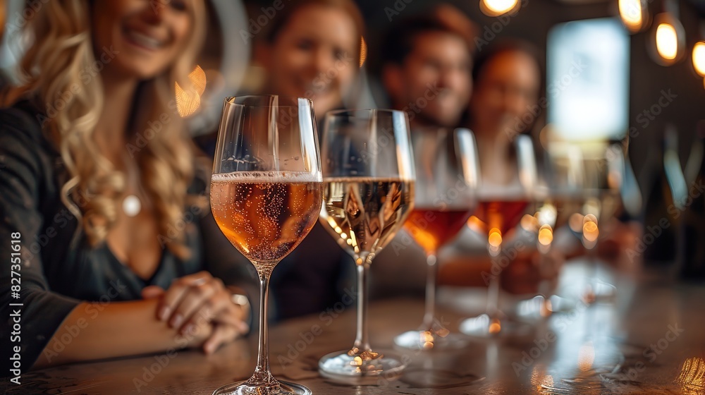 celebration champagne glasses and friends at wine tasting experience celebration champagne glasses and friends at wine tasting experience