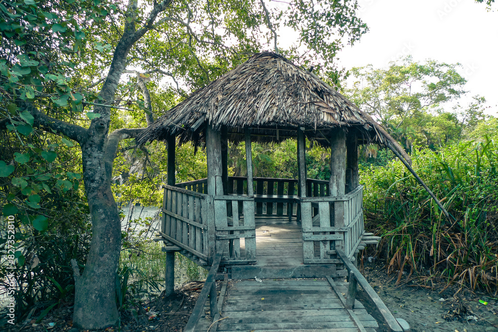 Wooden hut inside a dense Mangrove forest in Bangladesh Wooden hut inside a dense Mangrove forest in Bangladesh