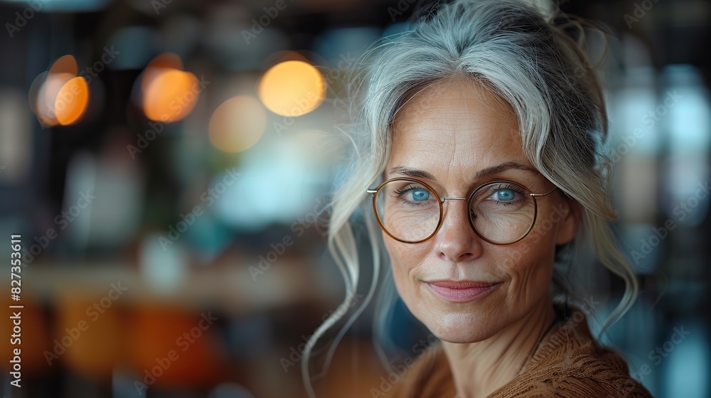 smiling aged businesswoman in glasses looking at colleague at team meeting happy attentive female team leader listening to new project idea smiling aged businesswoman in glasses looking at colleague at team meeting happy attentive female team leader listening to new project idea