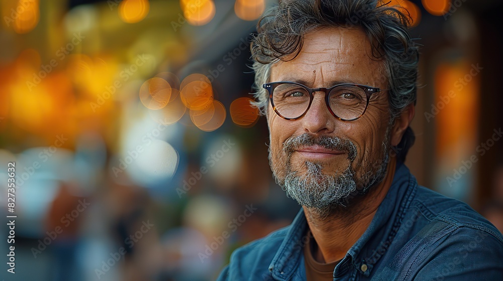 portrait of happy mature man wearing spectacles and looking at camera outdoor portrait of happy mature man wearing spectacles and looking at camera outdoor
