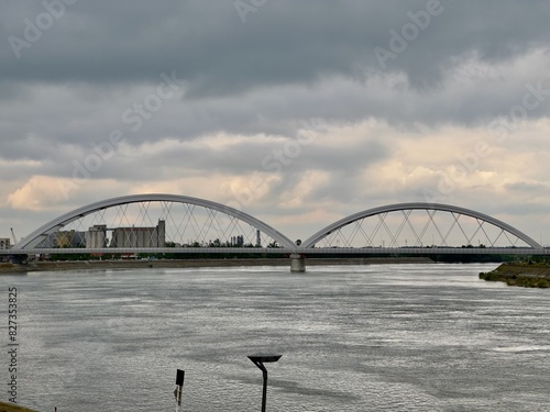 View of Zezelj Bridge on the Danube River in Novi Sad, Vojvodina, Serbia