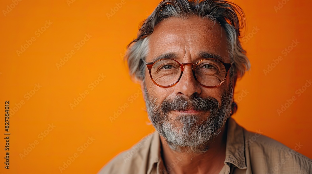 Fototapeta premium portrait of a happy mature man laughing copy space ad new isolated over bright white color background