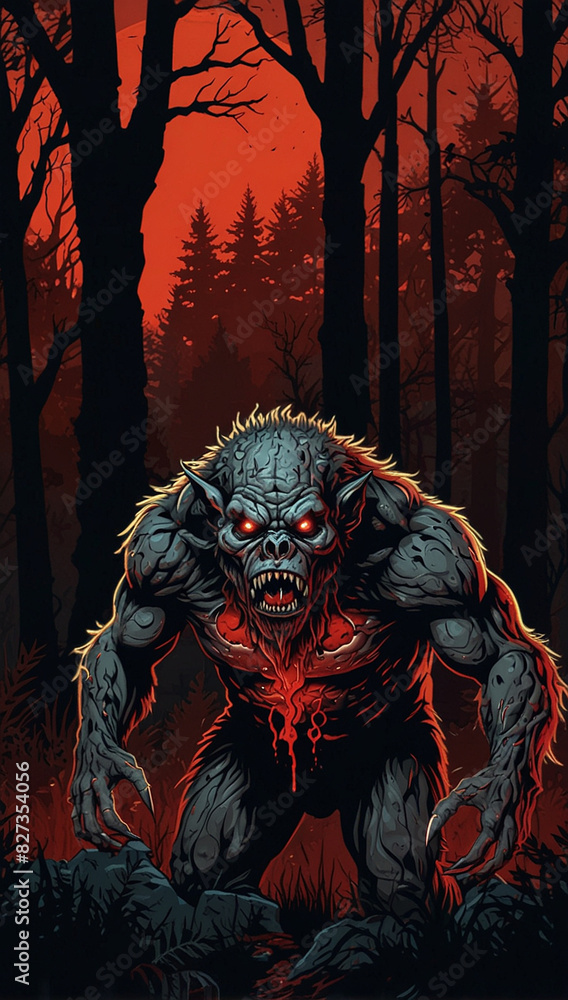 vector terrible monsters in the forest with full moonlight and a tense atmosphere vector terrible monsters in the forest with full moonlight and a tense atmosphere