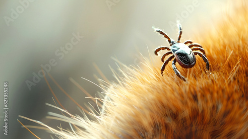 Close-up of a tick on fur, detailed and sharp focus photo