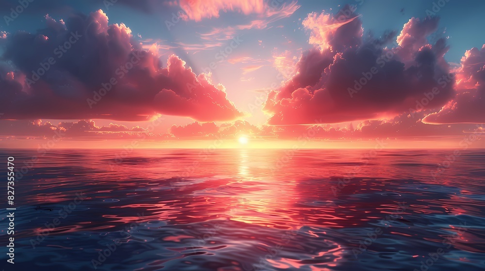 vibrant sunset overcalm sea with soft liquid hues
