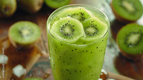 Healthy eating - green vitamin smothie with kiwi vegetables, Detox healthy drink for energhy,Preparation of fruit drink with kiwi and mint,Healthy fresh kiwi smoothie in glass