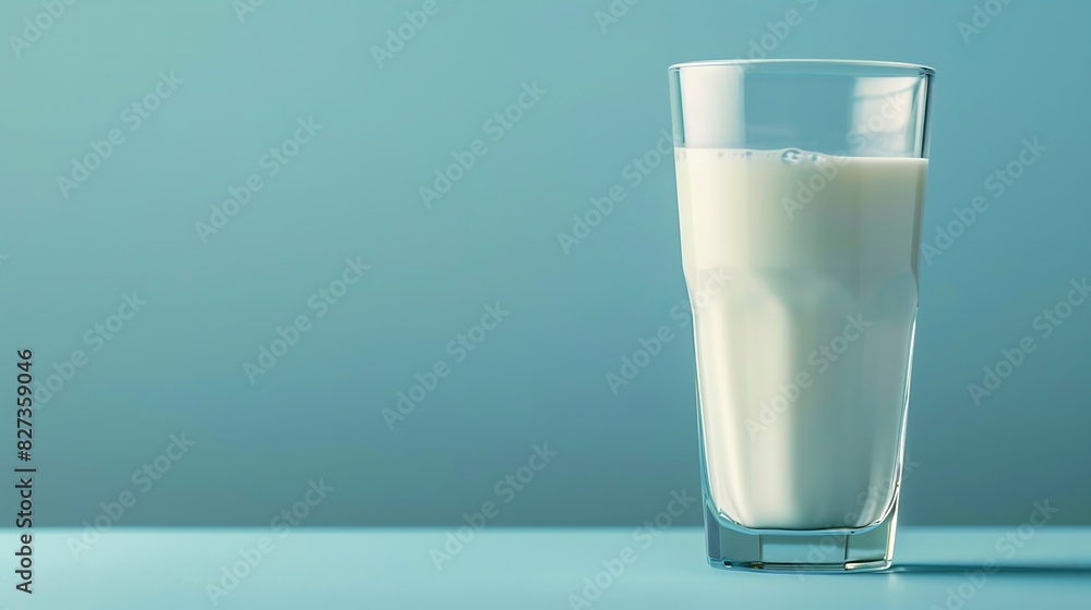 a glass of milk with copy space on pastel blue background a glass of milk with copy space on pastel blue background