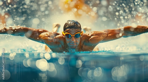 Determined pentathlete showcasing endurance in pool  modern pentathlon at summer olympics photo
