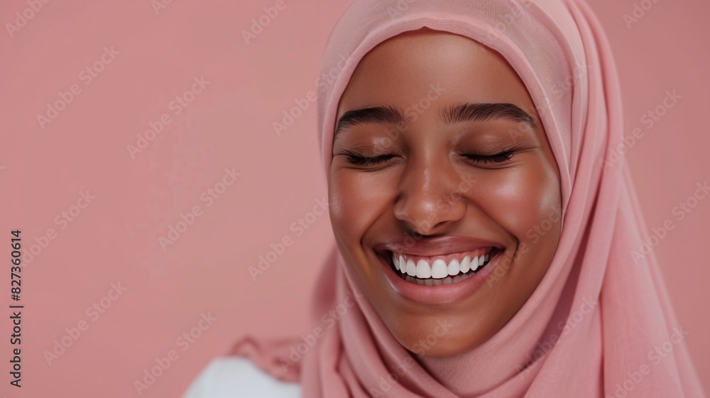 Happy Individual with Hijab and Pink Background Happy Individual with Hijab and Pink Background