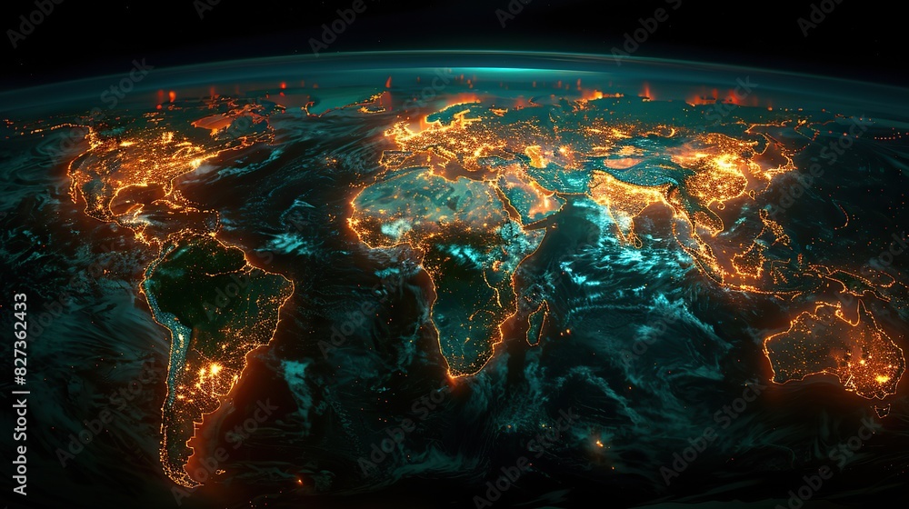 Fototapeta premium concept of a world network on a world map worldwide network earth