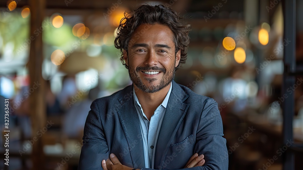 Fototapeta premium a successful businessman poses with his arms crossed and smiles at the camera