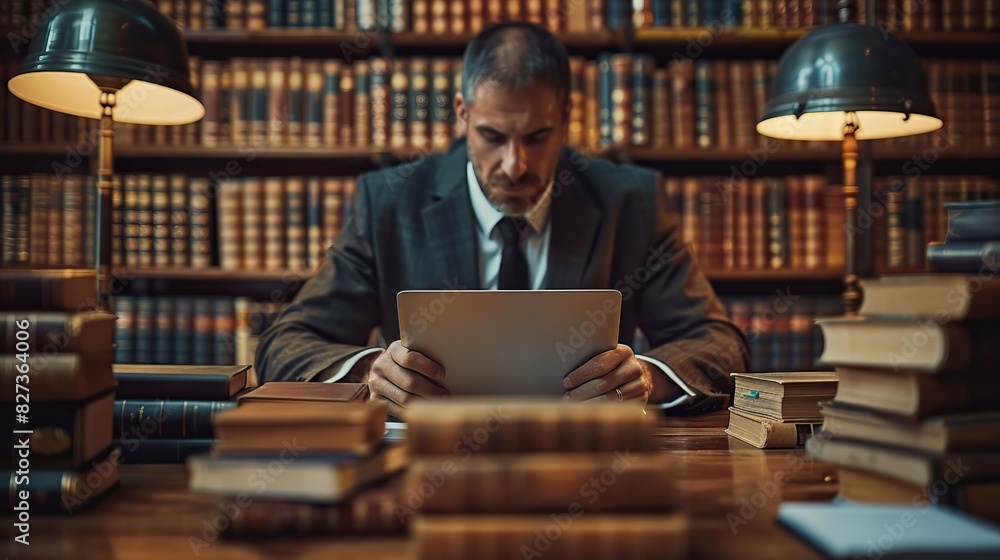 business man working at office with laptop and documents on his desk consultant lawyer concept with