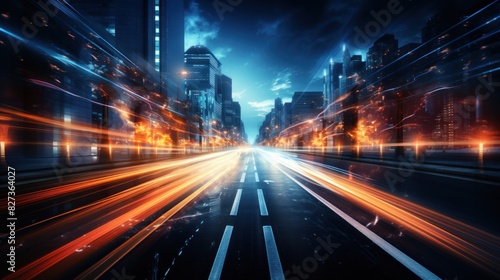 Digital data flow on road with motion blur