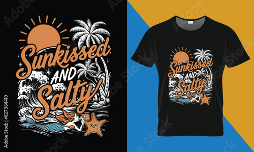 Surfing Summer t-shirt design. Sunkissed and salty