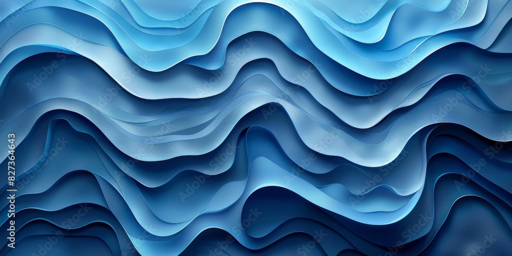 Fototapeta premium Vibrant abstract blue wave pattern background with layered design elements in a dynamic, fluid arrangement creating a visually captivating banner and web poster template. Abstract blue paper cut.banne