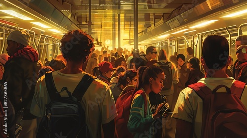 illustration of a busy atmosphere at a subway station