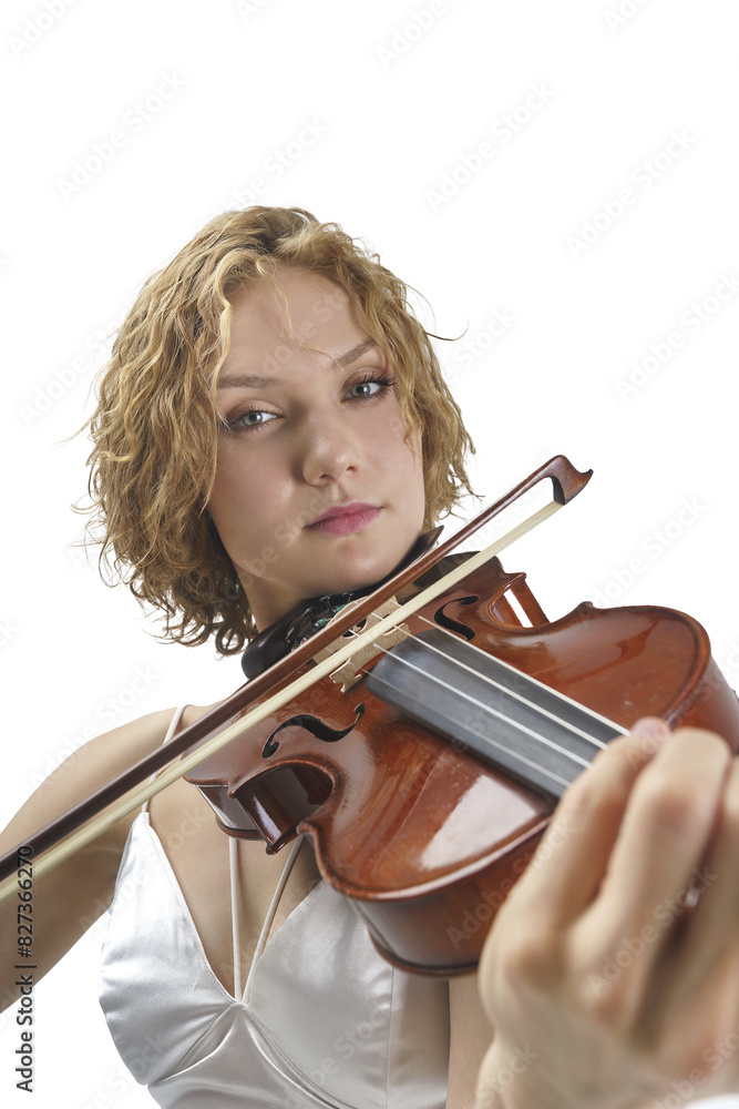 portrait of a young blonde woman musician playing the violin, isolated on transparent background, png portrait of a young blonde woman musician playing the violin, isolated on transparent background, png