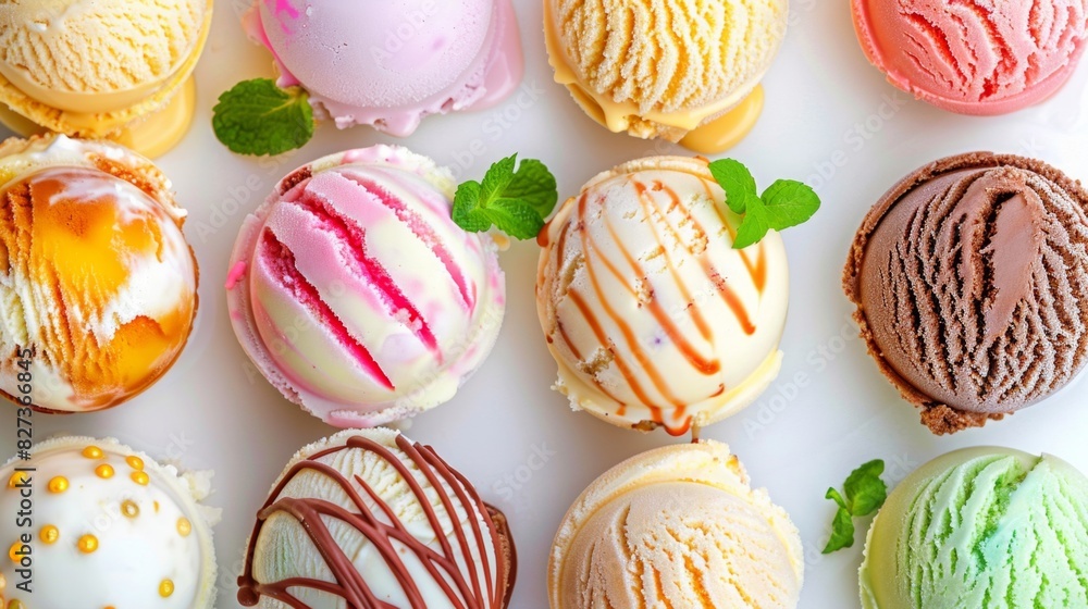 Colorful assortment of gourmet ice cream scoops