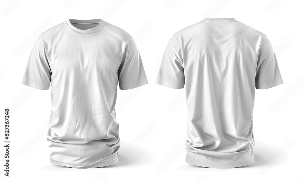 White short sleeve t shirt front and back view, isolated on grey background. Ready for your mock up design template. White short sleeve t shirt front and back view, isolated on grey background. Ready for your mock up design template.
