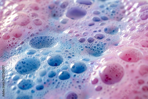 Colorful soapy bubbles texture with vibrant pink and blue hues