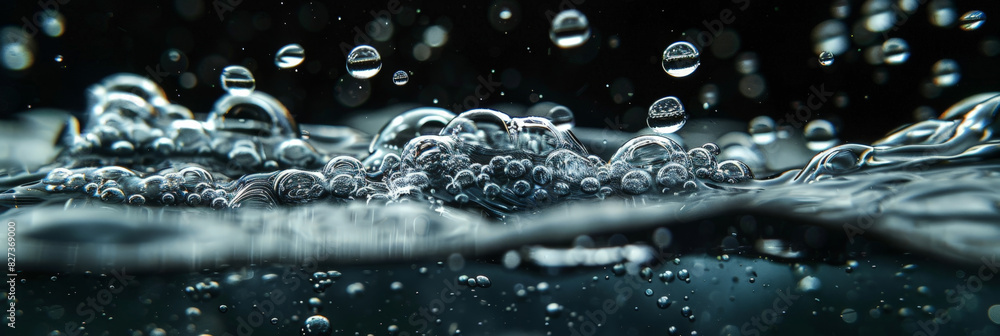 Water Bubbles in a Black Background,Bubbles rising through water with light reflections in a mesmerizing underwater scene