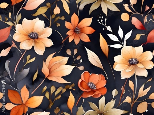 Fototapeta Naklejka Na Ścianę i Meble -  Watercolor Autumn Flower Background Illustration Art