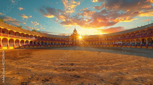 Empty round bullfight arena in Spain photo