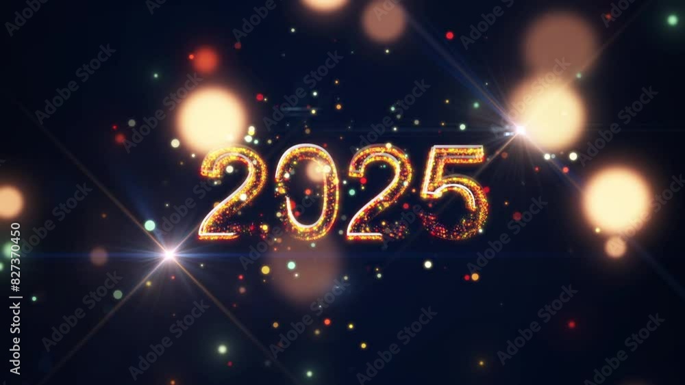 Happy New Year 2025 The numbers 2025 consist of small multi-colored particles centered on dark blue background. Bokeh scattered around New Year's celebration Happy New Year 2025 The numbers 2025 consist of small multi-colored particles centered on dark blue background. Bokeh scattered around New Year's celebration