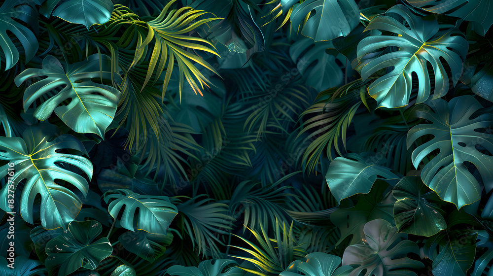 Tropical Plants with Monstera and Fern Leaves Tropical Plants with Monstera and Fern Leaves