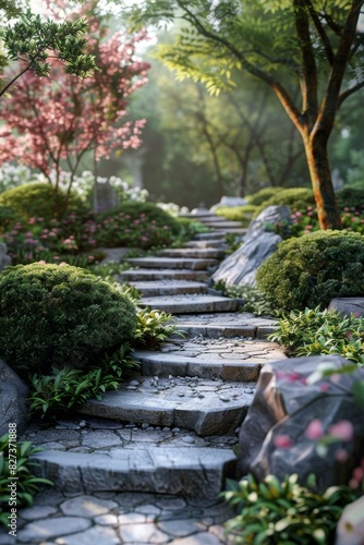 Beautiful Stone Path in a Tranquil Garden