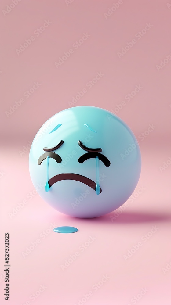 crying emoji on a soft pink background with space for copy The emoji is light blue with tears streaming down its face crying emoji on a soft pink background with space for copy The emoji is light blue with tears streaming down its face