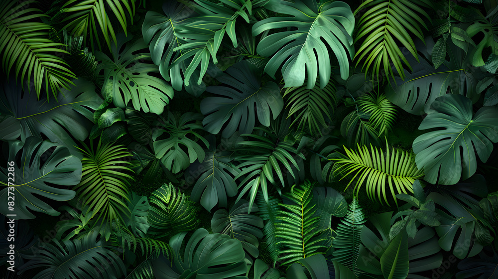 Tropical Plants with Monstera and Fern Leaves
